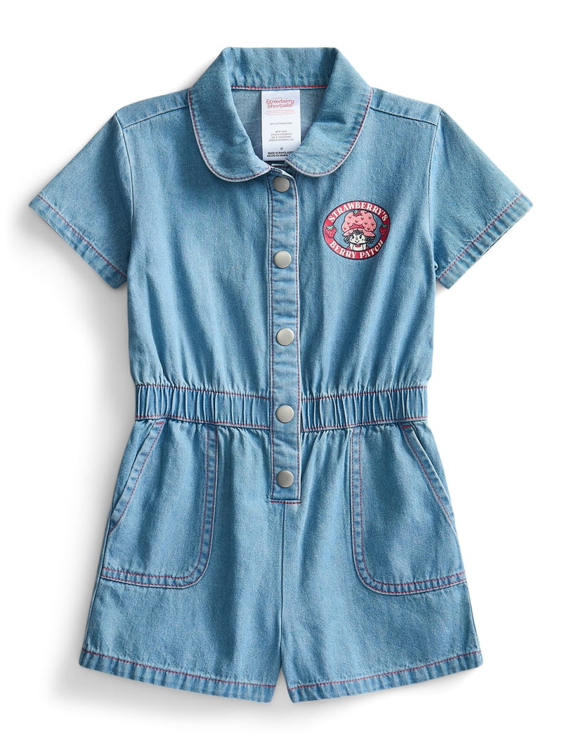 Strawberry Shortcake Toddler Girl Denim Romper with Short Sleeves, Sizes 12M-5T | Walmart (US)