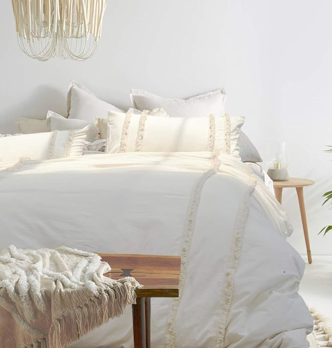 Flber outlet Tassel Duvet Cover Queen Boho Bedding Cotton Bedspreads Comforter Quilt Cover | Amazon (US)