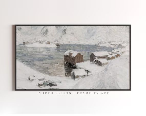 Samsung Frame TV Art  Vintage Winter Scene Oil Painting - Etsy | Etsy (US)