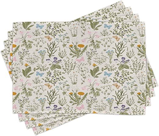 Ambesonne Floral Place Mats Set of 4, Vintage Garden Plants Herbs Flowers Botanical Classic Desig... | Amazon (US)