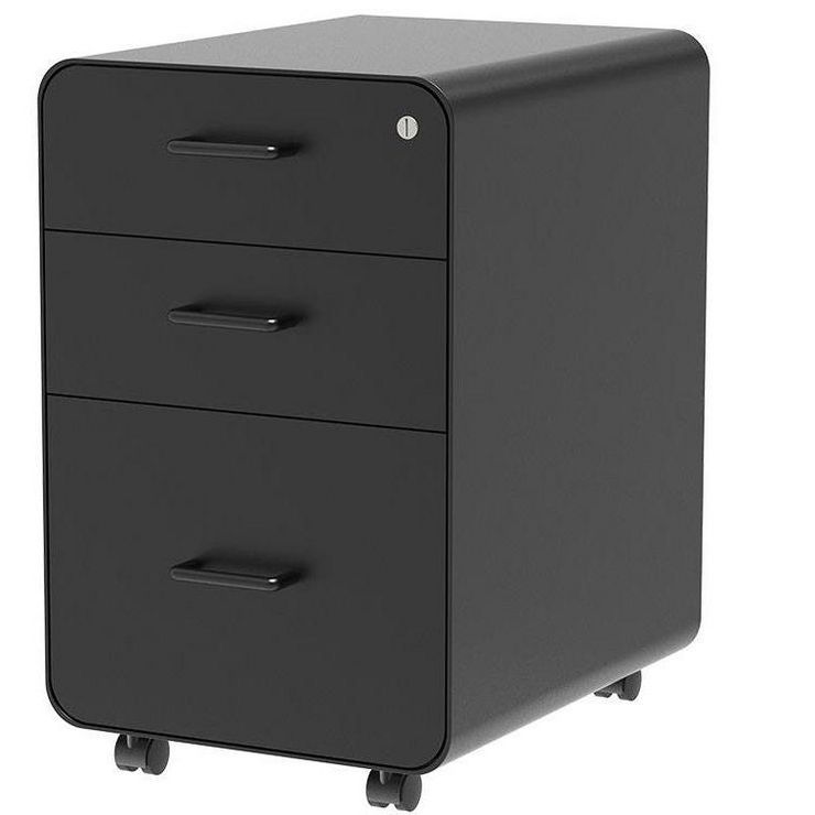 Monoprice Round Corner 3-Drawer File Cabinet - Black With Lockable Drawer - Workstream Collection | Target