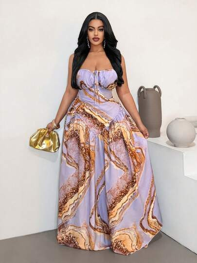 Maweii Plus Size Sleeveless Casual Vacation Fashionable Printed Sexy Dress | SHEIN