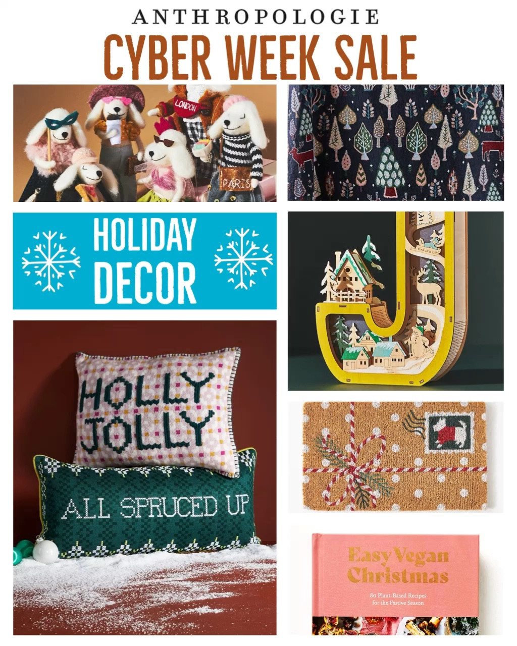 Cyber Week Sales at Anthropologie 
Holiday Decor on Sale on this Black Friday. 
Fun ornaments, blankets, candles, pillows, holiday plates and gift wrapping ribbons. 

#LTKGiftGuide #LTKCyberWeek #LTKsalealert