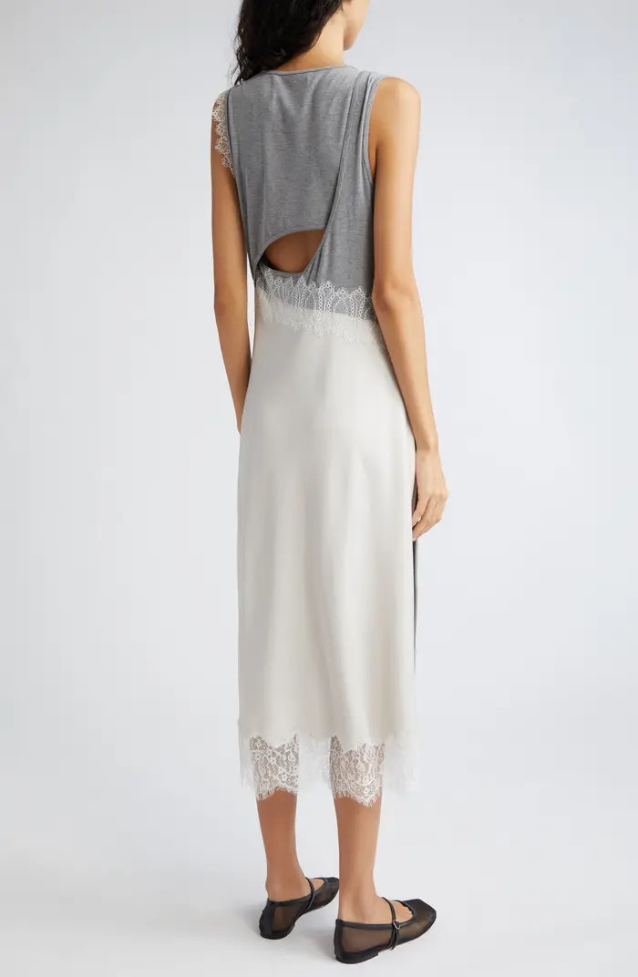 Lace Trim Satin & Rib Midi Tank Dress | Nordstrom