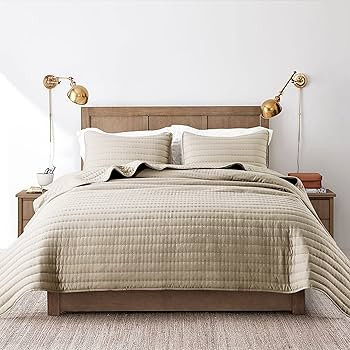 ROARINGWILD Beige Cream Tan Queen Size Quilt Bedding Sets with Pillow Shams, Full Lightweight Bed... | Amazon (US)