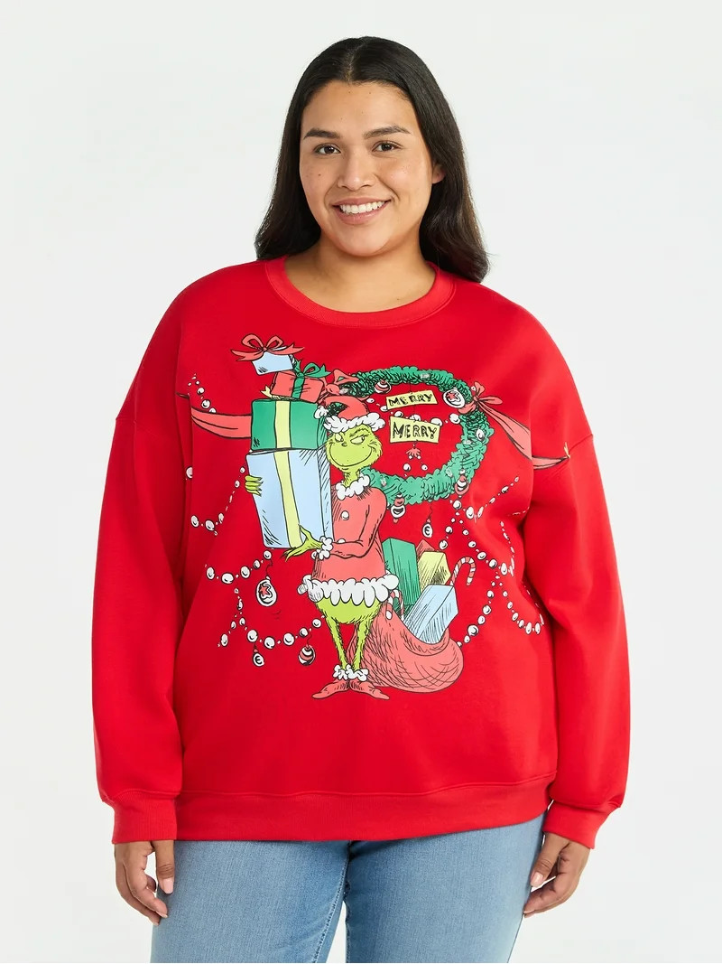 Dr. Seuss The Grinch Women's Plus Light-Up Graphic Fleece Sweatshirt, Sizes 1X-4X | Walmart (US)