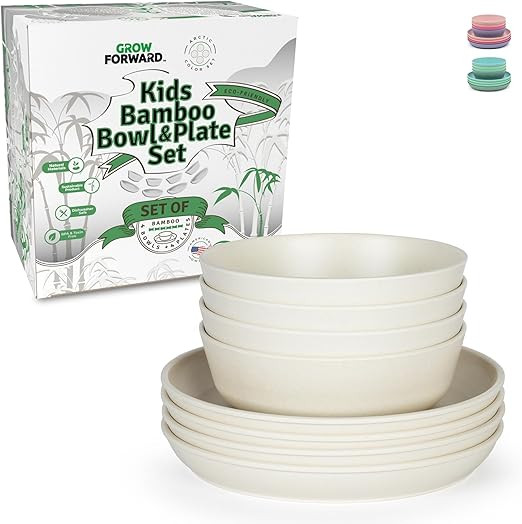 Grow Forward Bamboo Kids Plates and Bowls Sets - 8-Piece Dishwasher Safe Non Toxic Plates for Kid... | Amazon (US)