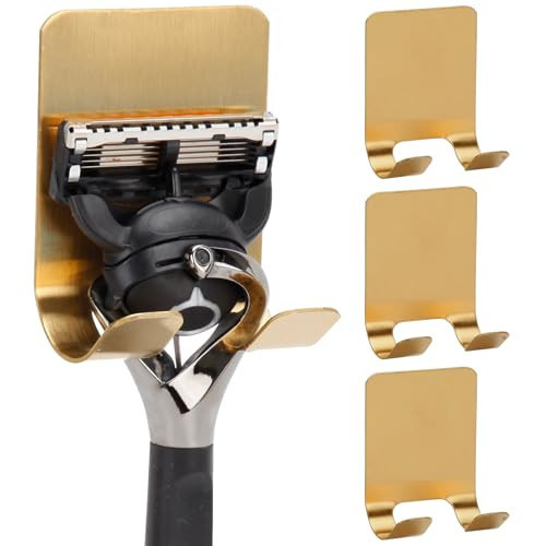 Blueden Self Adhesive Hooks Waterproof Razor Holder in Inside Shower 4 Pack, Metal Heavy Duty Utility Storage Hook.Towel. Loofah Holder for Wall.Hanger Hooks for Bathroom or Kitchen Organisation. Gold | Amazon (US)