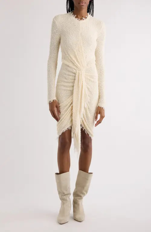 Isabel Marant Ophelie Twist Detail Long Sleeve Bouclé Dress in Ecru at Nordstrom, Size 8 Us | Nordstrom
