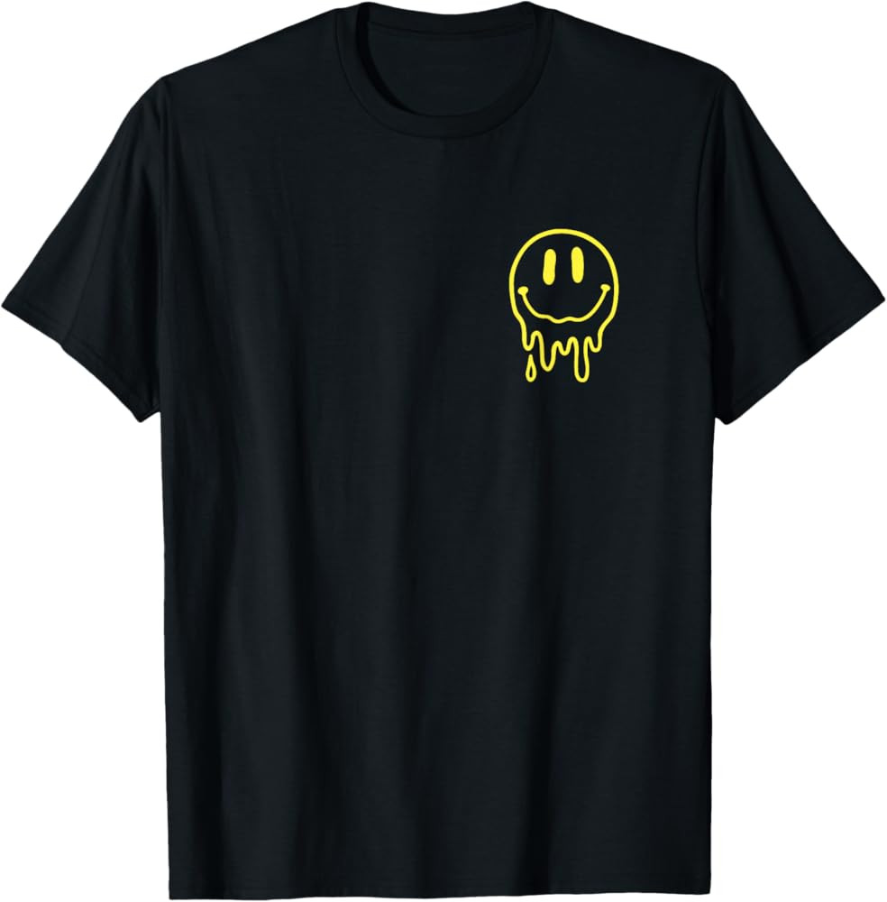 Melting Yellow Smile Face Melted Dripping Happy Face Kids T-Shirt | Amazon (US)