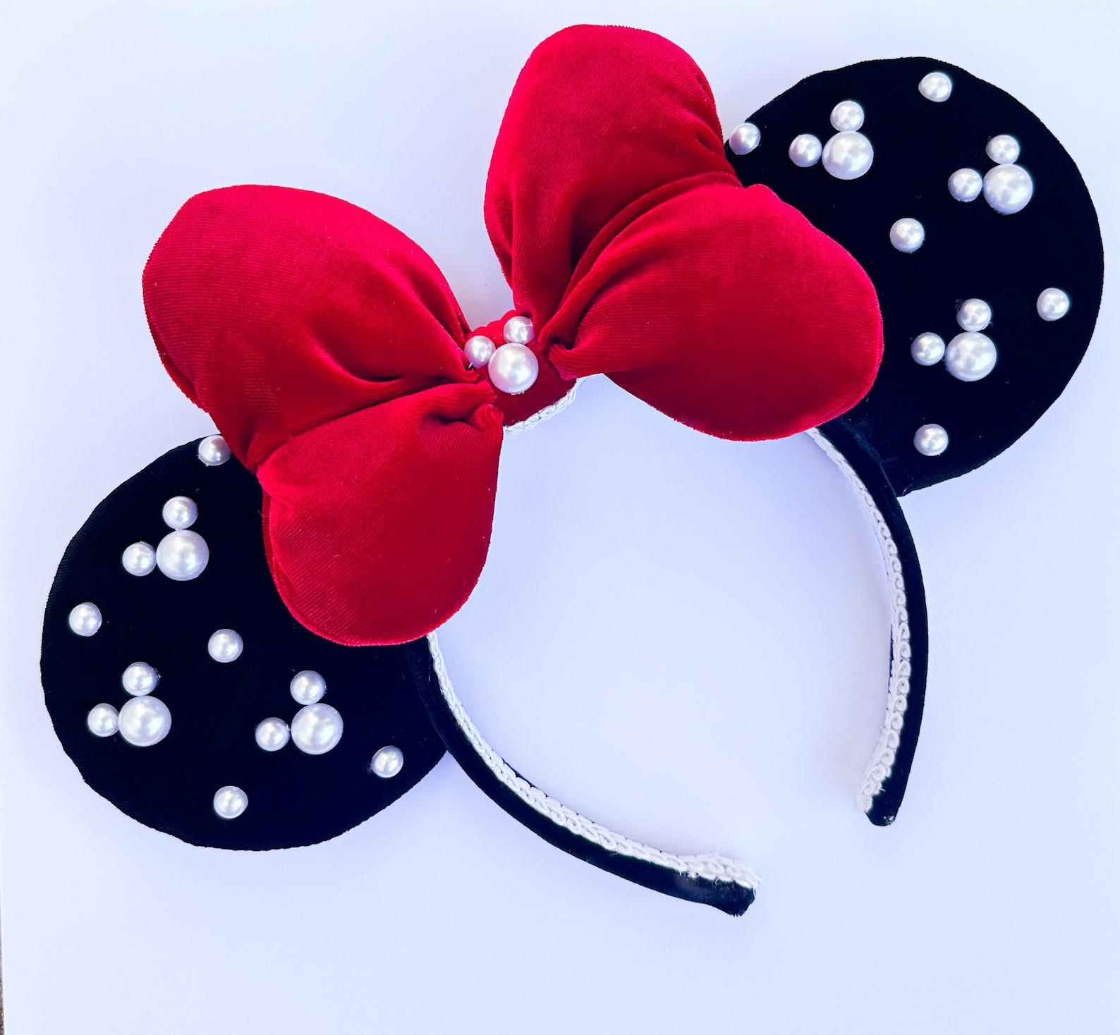 Classic Black Ears with Pearls Red Minne Bow | Etsy (US)