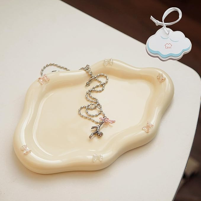 Jewelry Dish Trinket Tray for Women, Ring Dish Holder, Unique Cloud Shape Ceramic Plate Cute Thin... | Amazon (US)