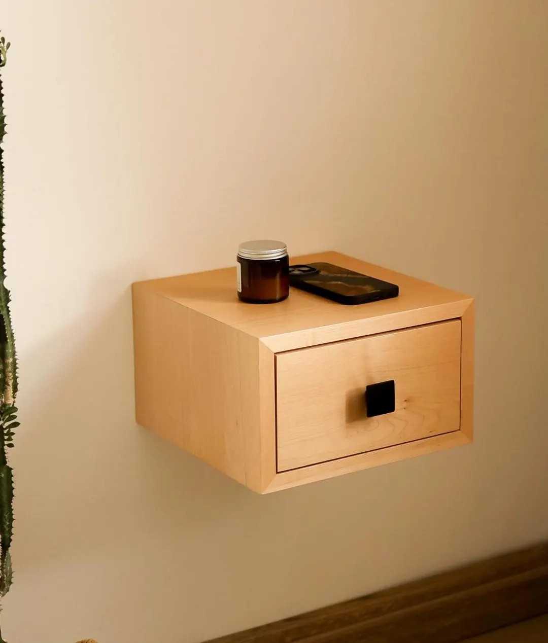 small floating wood nightstand, solid maple wood nightstands, minimalist bedside table set of 2 f... | Etsy (US)