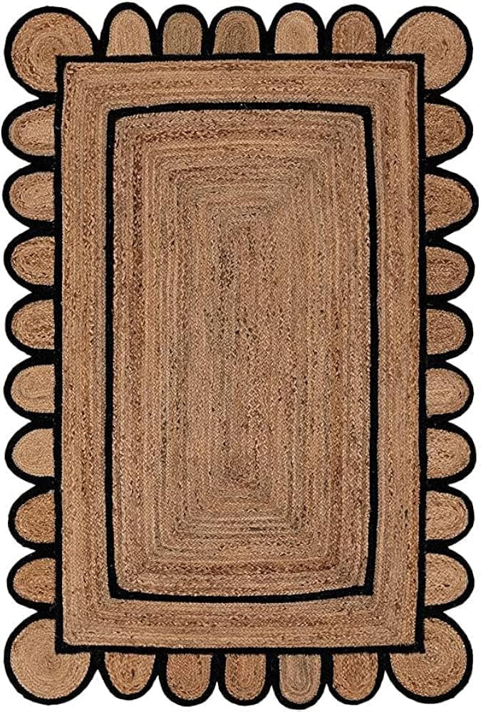 Scallop Pattern Jute Bohemian Area Rug (Black, 4'x6') | Amazon (US)