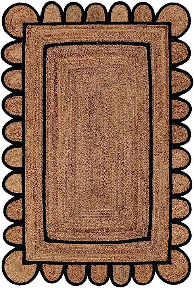 Scallop Pattern Jute Bohemian Area Rug (Black, 4'x6') | Amazon (US)