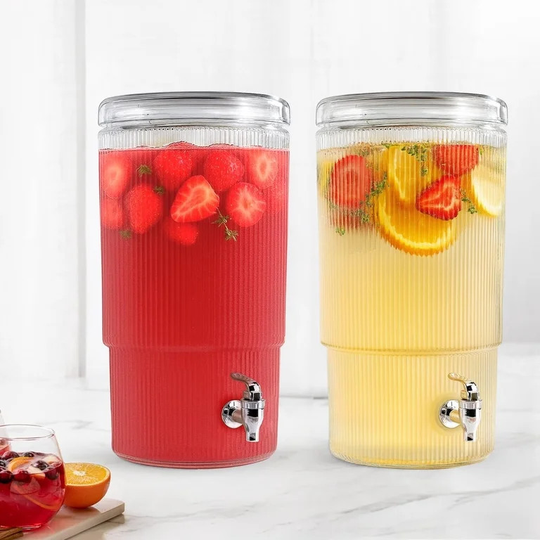 2 Pack, 1.8 Gallon Ribbed Drink Dispensers Capri Double Glass Beverage Dispensers | Walmart (US)