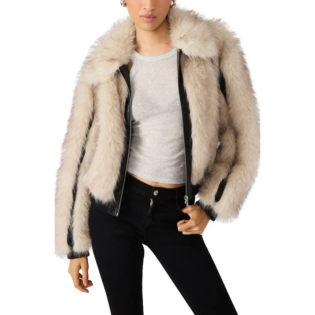 Steve Madden Charmaine Faux Fur & Faux Leather Jacket in Natural at Nordstrom, Size Small | Nordstrom