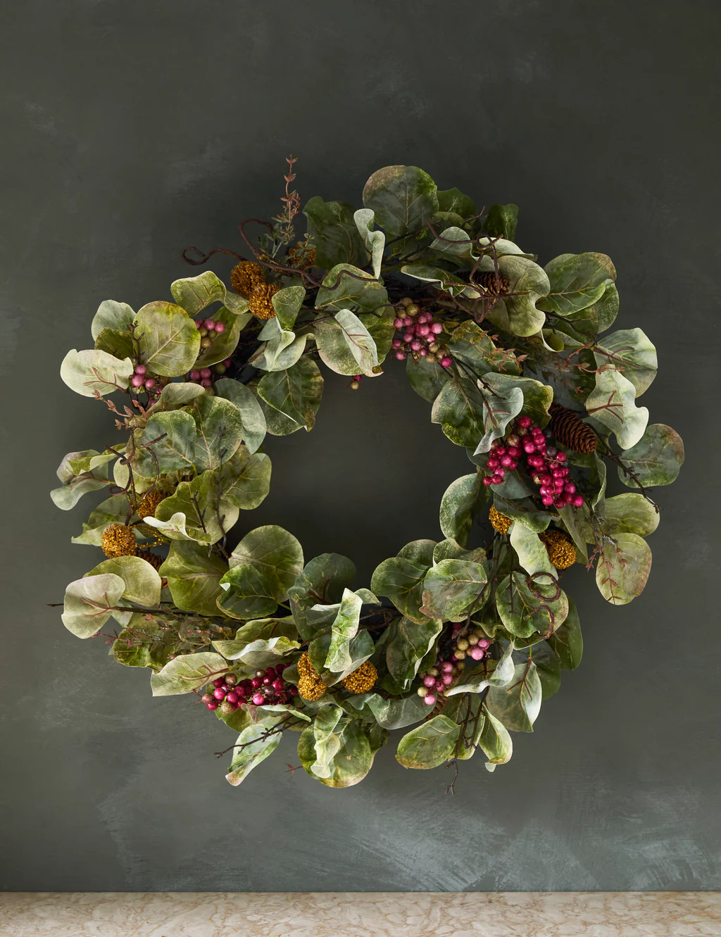 Faux Zanzibar Leaf with Berries Wreath | Lulu and Georgia 