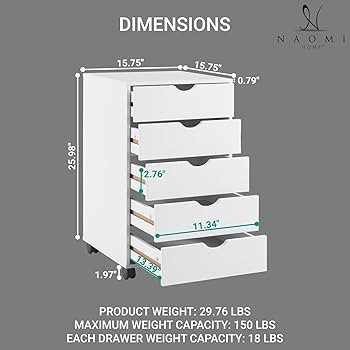 Naomi Home Taylor 5 Drawer Chest, Wood Storage Dresser Cabinet with Wheels, Craft Storage Organiz... | Amazon (US)