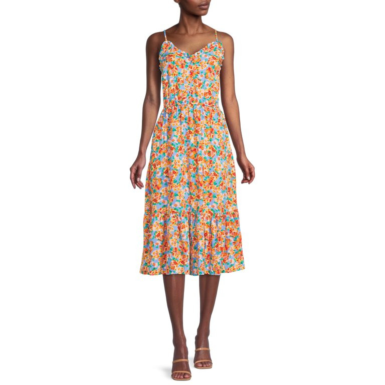 Time and Tru Women’s Tiered Midi Dress, Sizes XS-XXXL | Walmart (US)