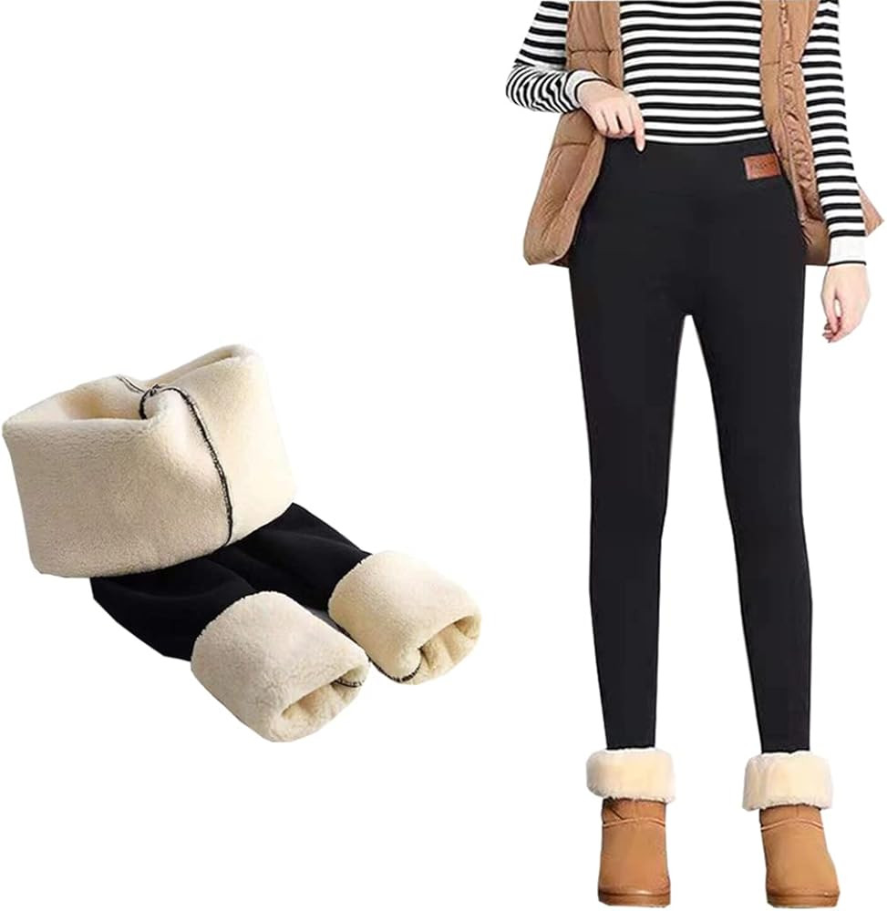 Hixiaohe Women's Casual Sherpa Fleece Lined Warm Leggings Thicken Heavy Jogger Pants | Amazon (US)