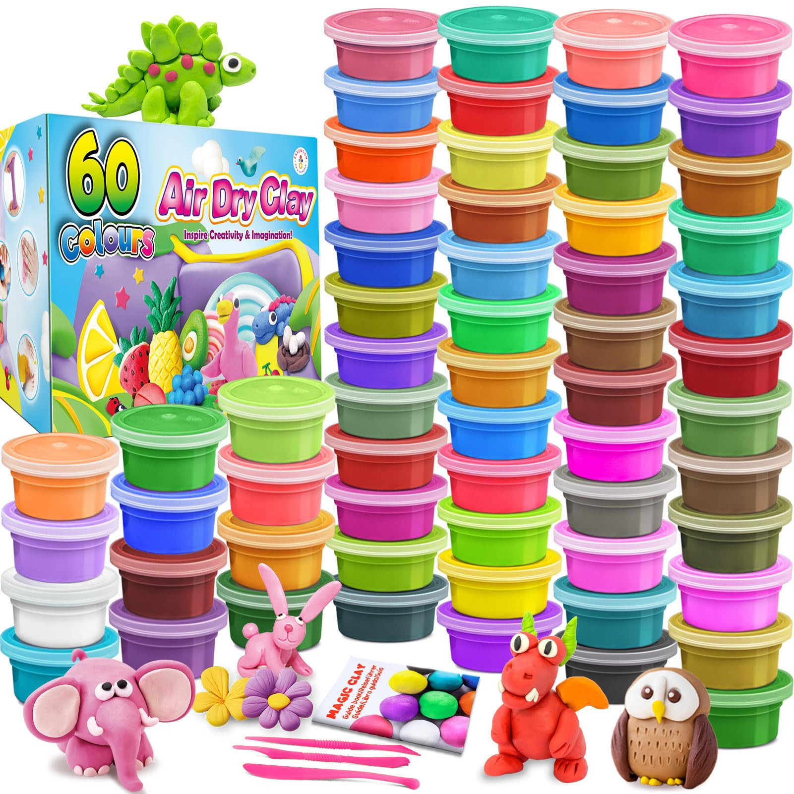 ESSENSON Air Dry Clay 60 Colors, Modeling Clay for Kids, DIY Molding for with Tools, Toys Gifts f... | Amazon (US)