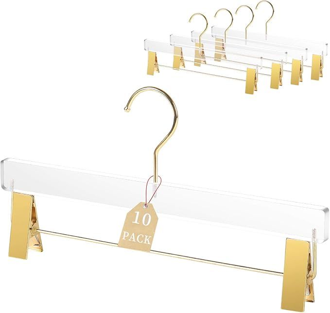 Acrylic Hangers Clear and Gold Hangers with gold hooks Heavy Duty Premium Quality Clear Acrylic C... | Amazon (US)