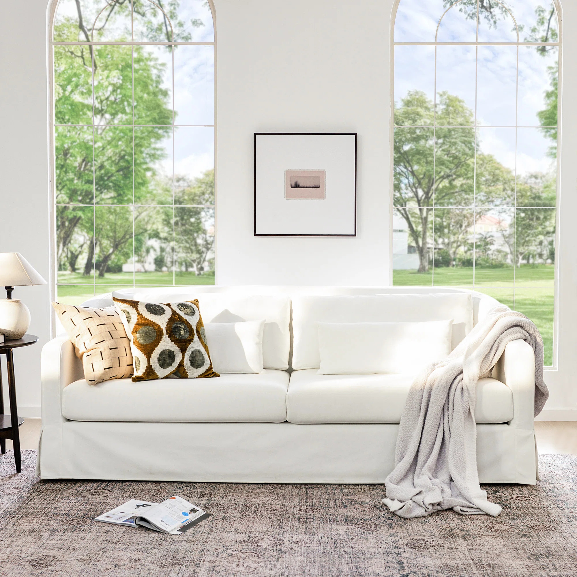 Brinae 90" Polyester Fabric 3-Seater Sofa Couch with Washable Slipcover | Wayfair North America