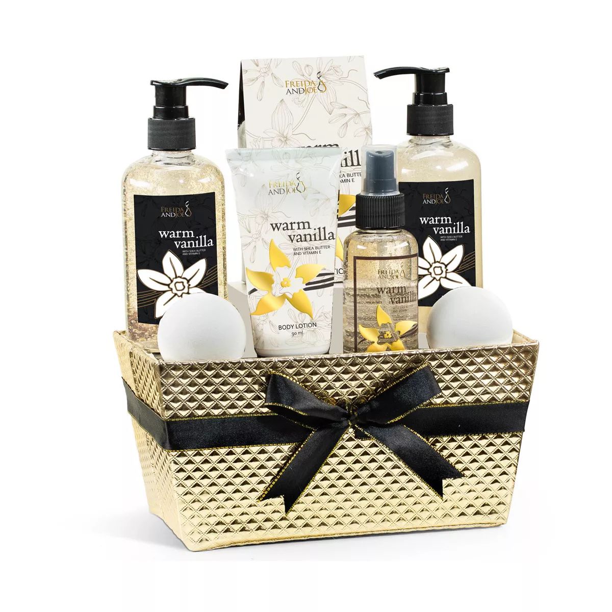 Freida & Joe  Warm Vanilla Fragrance Bath & Body Collection in Gold Basket Gift Set | Target