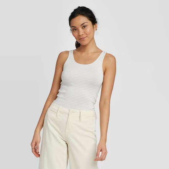 Women's Striped Slim Fit Any Day Tank Top - A New Day™ Beige | Target