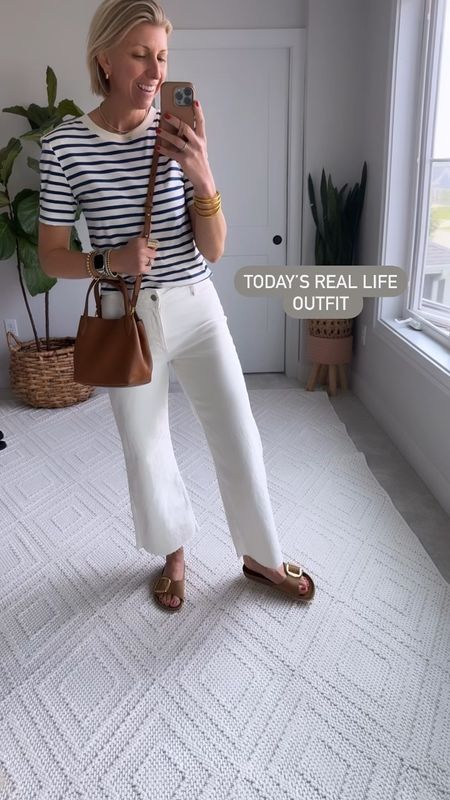 Real life outfit for a busy day of homeschool + meetings

I love how a stripe tee adds an elevated touch + off white wide leg jeans brings a sophisticated touch. 
I sized up one size in the jeans- they run snug! 

#LTKFindsUnder100 #LTKVideo #LTKOver40