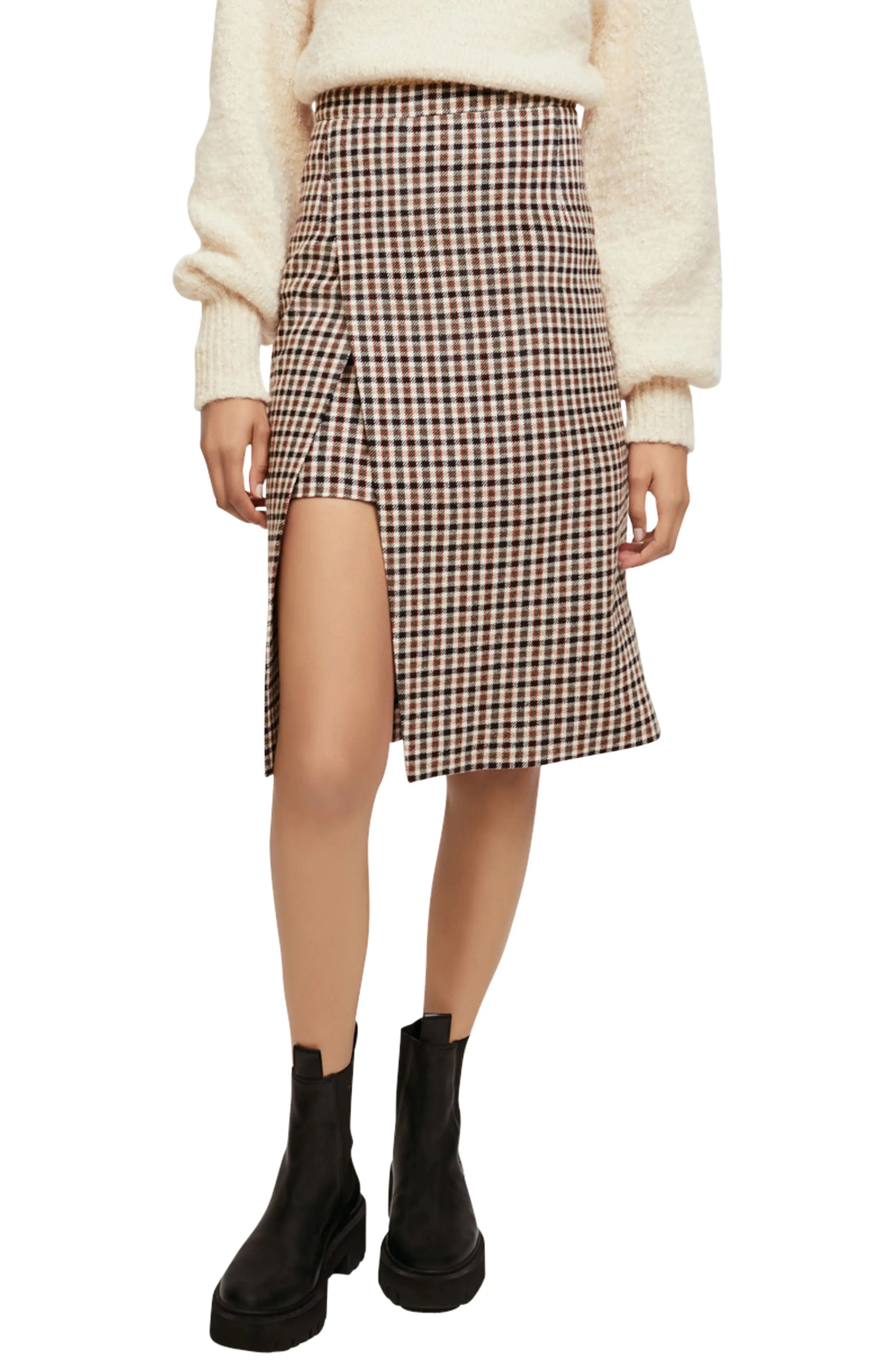 maje Josselin Layered Plaid Cotton & Wool Blend Skirt, Size 2 Us in Camel at Nordstrom | Nordstrom