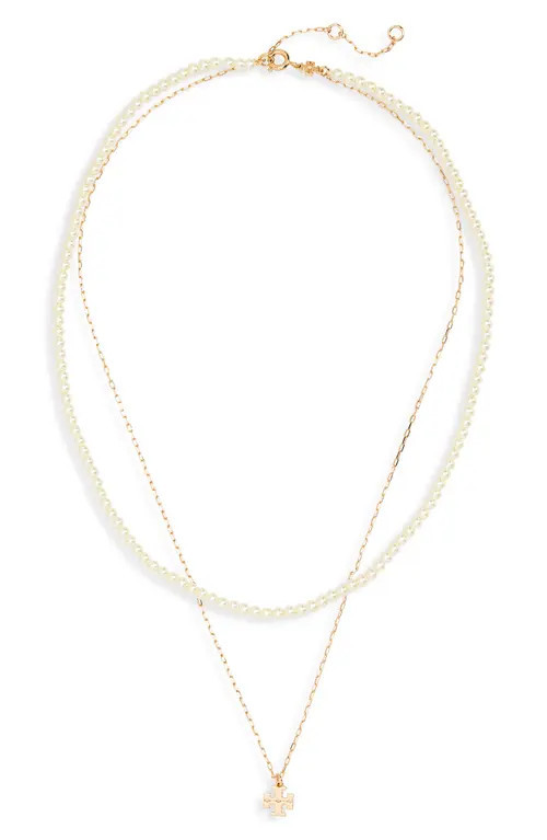 Tory Burch Kira Layered Faux Pearl Necklace in Tory Gold /Pearl at Nordstrom | Nordstrom
