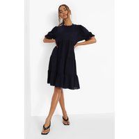 Womens Short Sleeve Tiered Smock Dress - Navy - S/M, Navy | Boohoo.com (UK & IE)