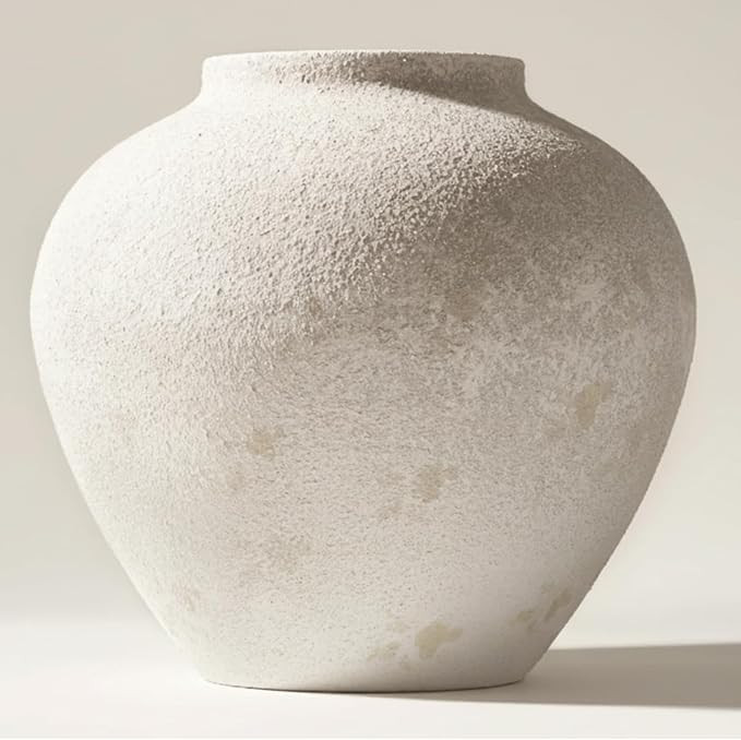 White Rustic Large Round Vase for Table Centerpieces 11 inches, Arina Vase, Earthy Stone Look, Te... | Amazon (US)