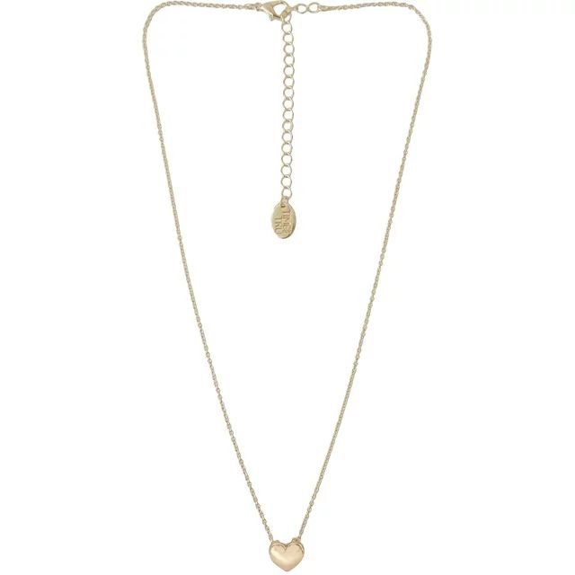 Time and Tru Women's Gold Tone Heart Pendant Necklace 18" with Extender | Walmart (US)