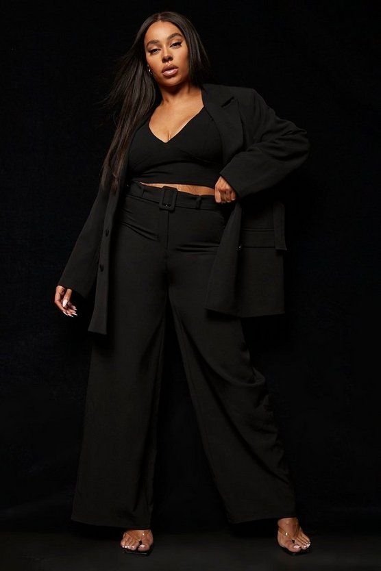 Plus Belted Tailored Wide Leg Suit Trousers | Boohoo.com (US & CA)