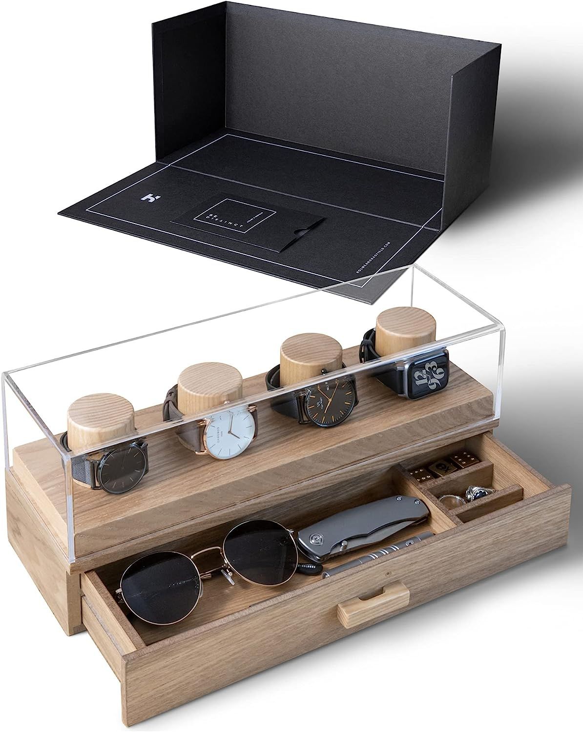 Watch Box Organizer For Men - Modern Watch Display Case and Mens Jewelry Box Organizer With Oak F... | Amazon (US)
