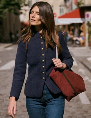 Boden Women's Hereford Boiled Wool Jacket in Blue | Size 8 | Boden (US)