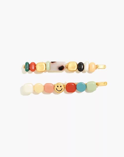 Two-Pack Happy Face Beaded Hair Pins | Madewell