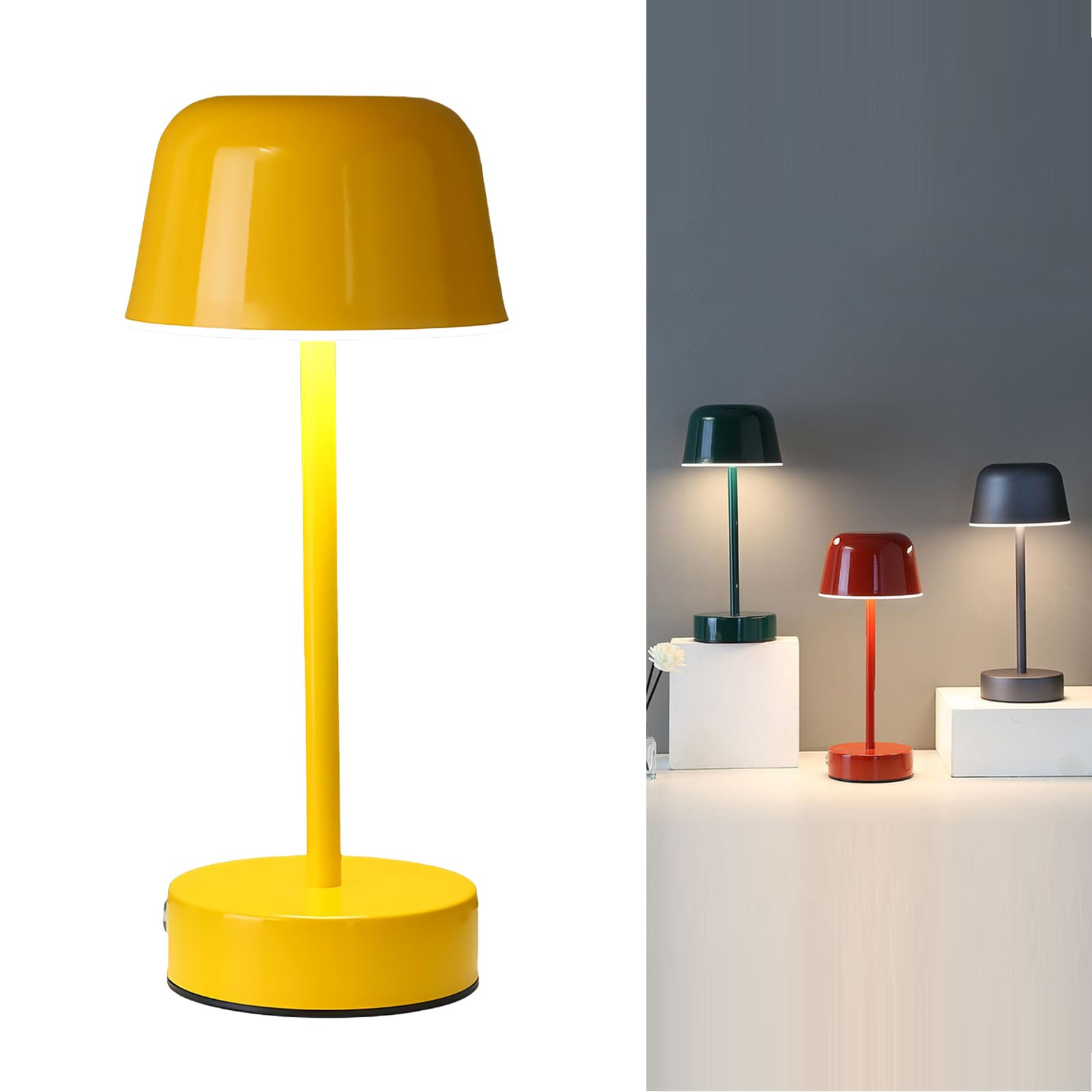 Rechargeable Table Lamp, Yellow Mushroom Table Lamp with USB Port, Battery Operated Touch Small L... | Amazon (US)