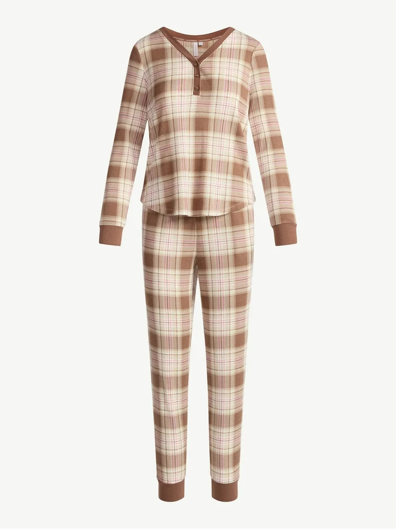Joyspun Women's Waffle Knit Henley Sleep Top, Joggers and Socks Pajama Set, 3-Piece, Sizes XS-3X ... | Walmart (US)