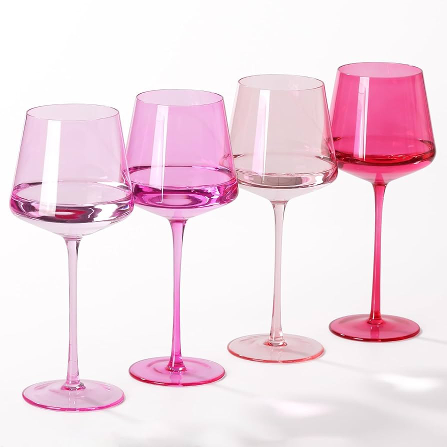 Hot Pink Wine Glasses Set of 4 – Colorful Stemmed Glasses in Mixed Shades of Pink,Coloful Birth... | Amazon (US)