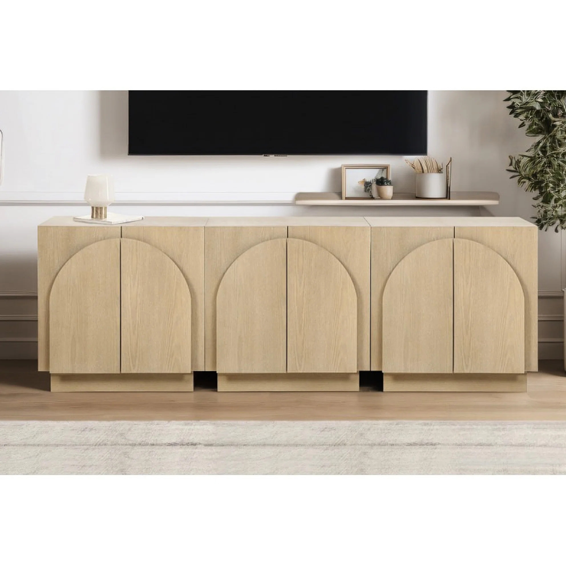 Oak Mid - Century Modern Storage Cabinet With Rounded Edge Silhouette, Arched Corners, Simple Set... | Wayfair North America
