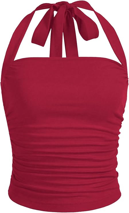 SOLY HUX Women's Ruched Halter Y2K Crop Tops Tie Back Sleeveless Slim Fit Cami Tops | Amazon (US)