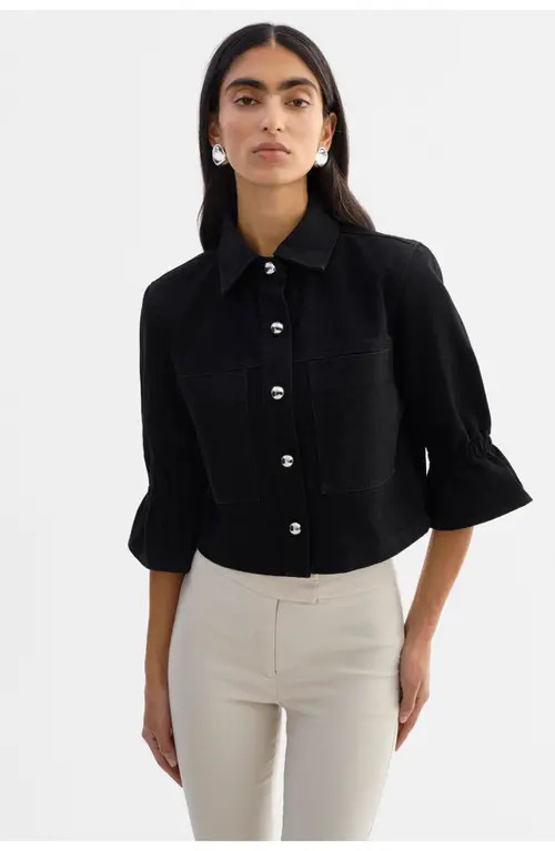 LAMARQUE Carolina D | Denim Ruffle Sleeve Jacket in Black at Nordstrom, Size Small | Nordstrom