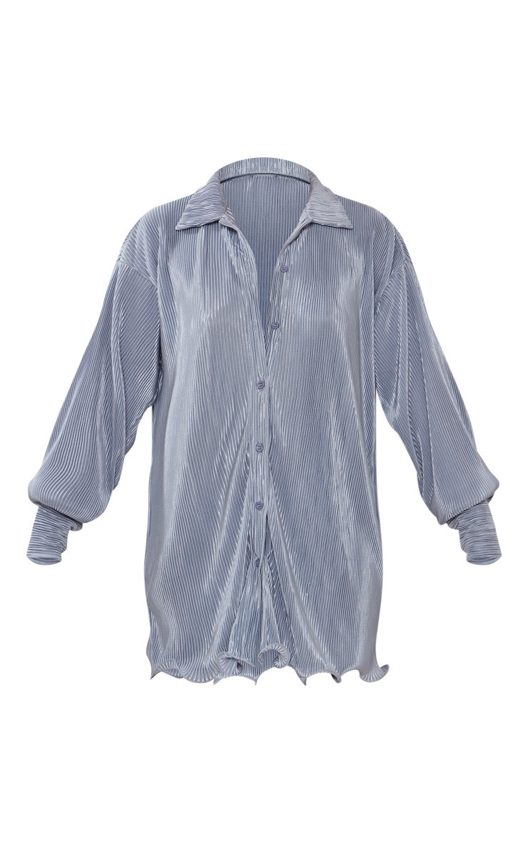 Mineral Blue Plisse Frill Hem Shirt Dress | Pretty Little Thing (Australia & New Zealand)
