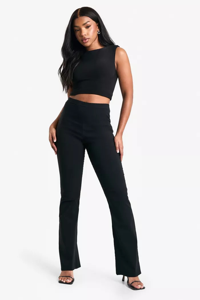 Stretch High Waisted Flared Trousers | Boohoo.com (UK & IE)