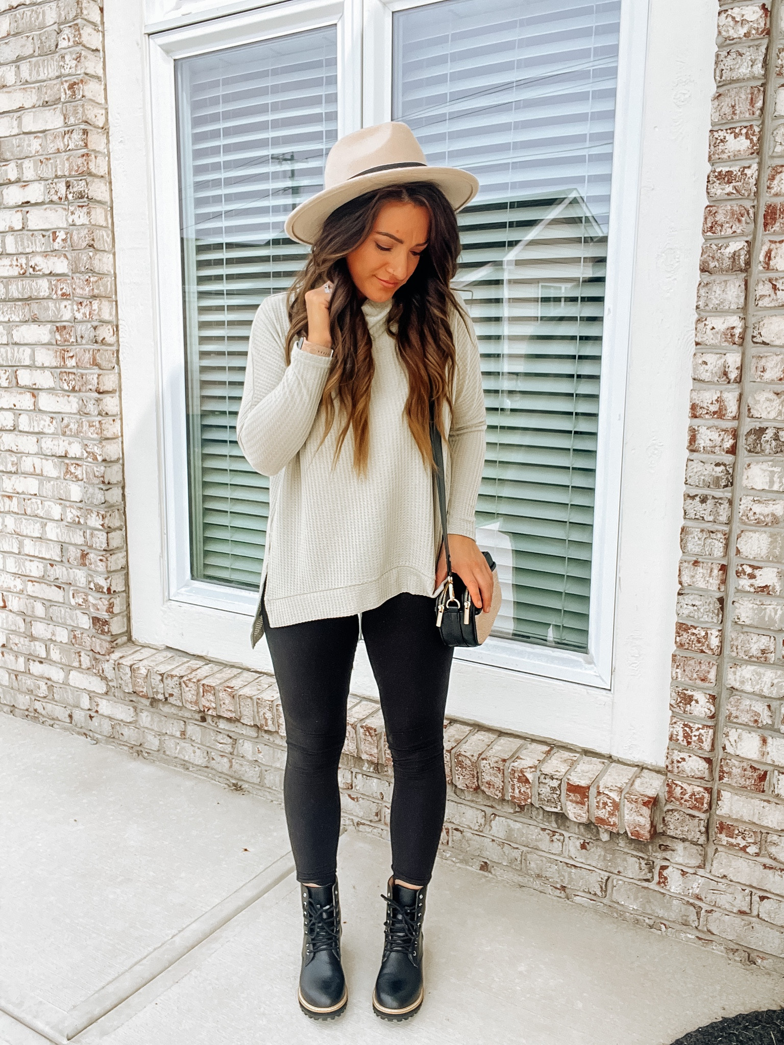 Waffle knit turtleneck currently 25% off! True to size and legging friendly! The Amazon leggings are the best soft everyday pair! Vici combat boots 🔥 If you have a wider foot, go up half a size. Linking my faux leather baseball cap and backpack from my IG post here too! 

#LTKstyletip #LTKSeasonal #LTKsalealert