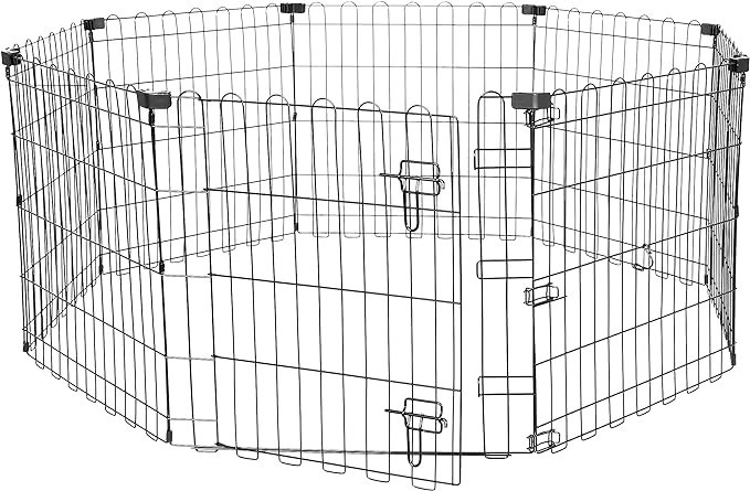 Amazon Basics - Octagonal Foldable Metal Exercise Pet Play Pen for Dogs, Fence Pen, Single Door, ... | Amazon (US)